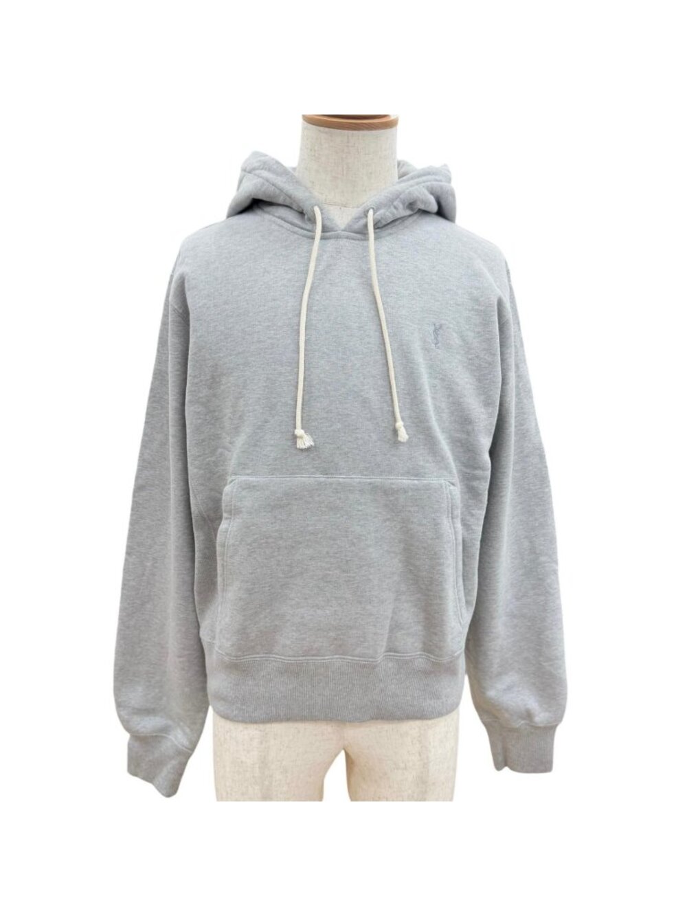 Saint Laurent Paris YSL Logo Embroidery Pullover Hoodie Gray